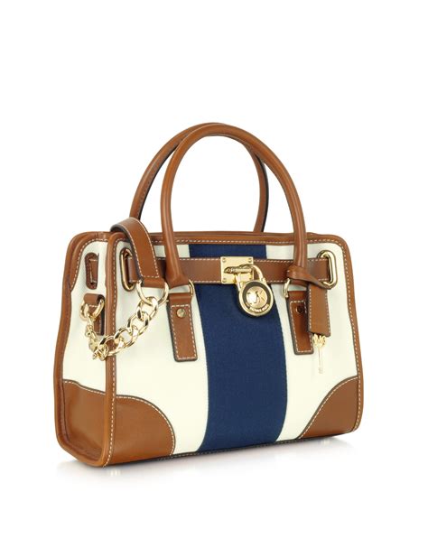 michael kors hamilton blue and white striped|Nouveau Hamilton Large Logo Stripe Satchel .